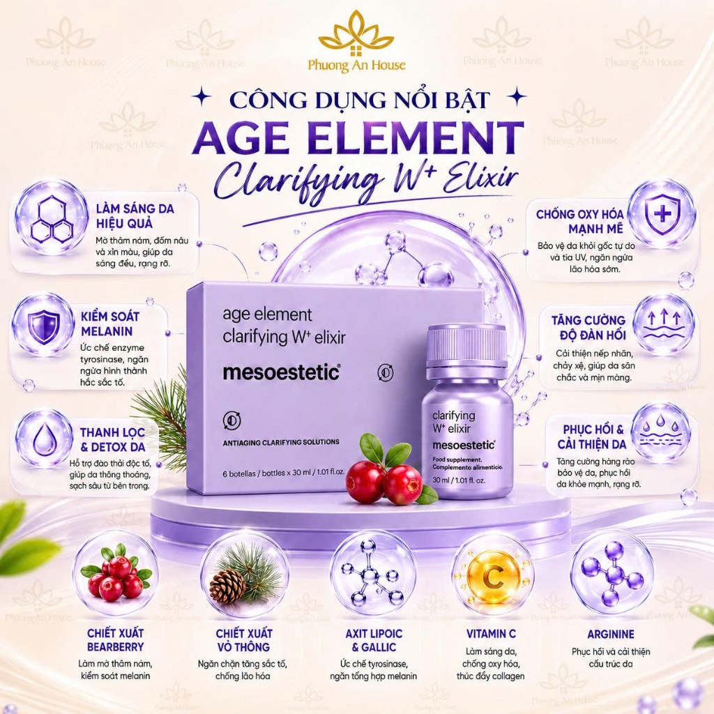 Nước uống trắng da Mesoestetic Ultimate W+ Whitening Elixir