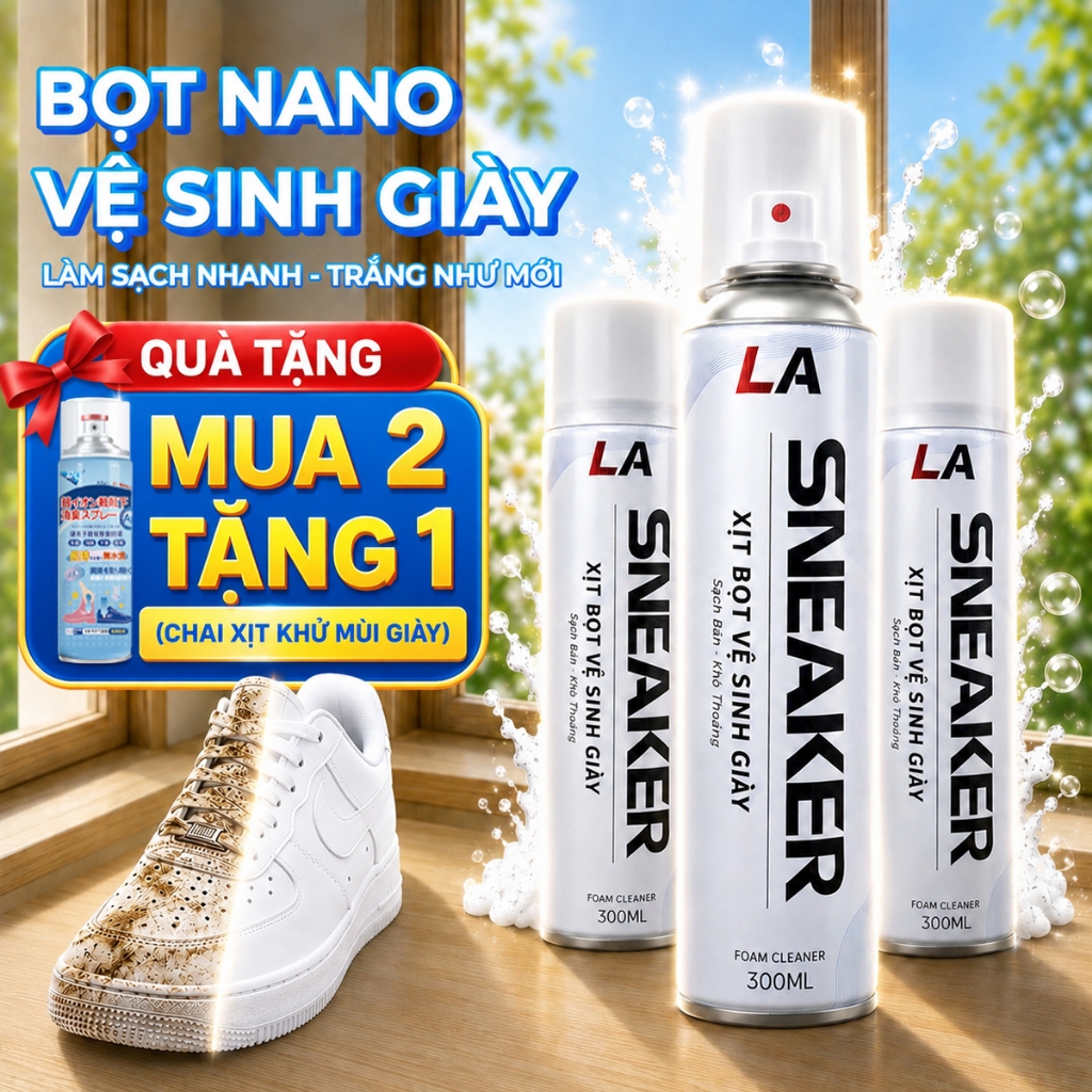 Combo 3 Chai Xịt Bọt Vệ Sinh Giày Sneaker – Làm Sạch Không Cần Nước – Khử Mùi – Dùng Cho Giày Vải, Da, Thể Thao