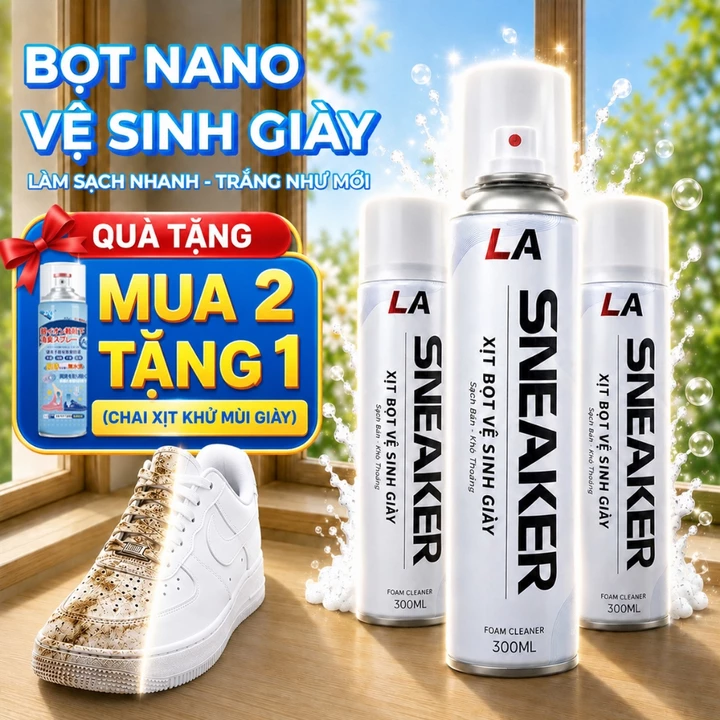 Combo 3 Chai Xịt Bọt Vệ Sinh Giày Sneaker – Làm Sạch Không Cần Nước – Khử Mùi – Dùng Cho Giày Vải, Da, Thể Thao
