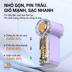 Quạt Cầm Tay Mini Cao Cấp, 100 Chế Độ Gió, Màn Hình LED, Pin Bền, Gió Siêu Mạnh Cho Bé đi chơi, đi học