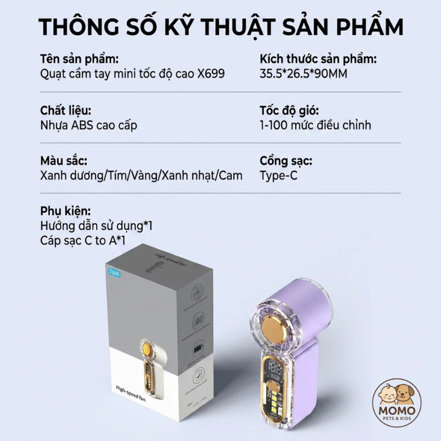Quạt Cầm Tay Mini Cao Cấp, 100 Chế Độ Gió, Màn Hình LED, Pin Bền, Gió Siêu Mạnh Cho Bé đi chơi, đi học