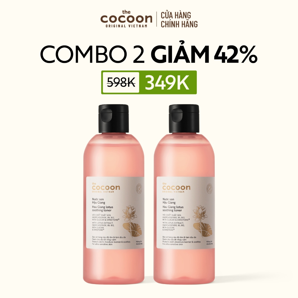 [MUA 2 GIẢM 42%] Combo 2 Nước sen Hậu Giang (toner) giúp phục hồi đa nhiệm cho da rất nhạy cảm Cocoon 310ml