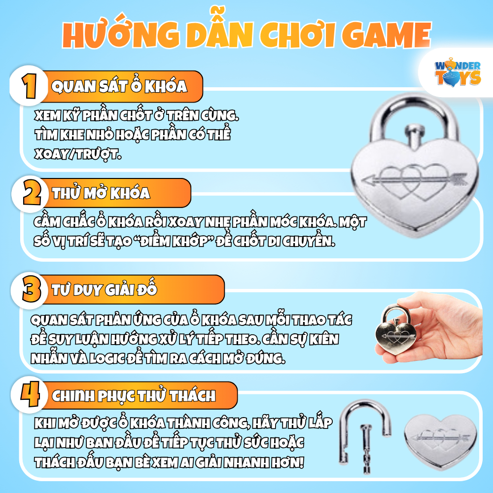Đồ chơi mở khoá trí tuệ – Ổ Khóa Tình Yêu Kim Loại PUZZ Giải Đố Thông Minh