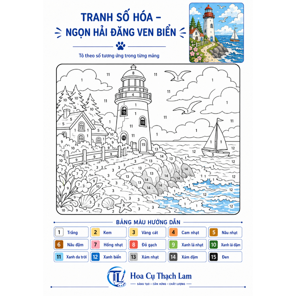 [Giấy Cao Cấp] Combo 1-3-10 Tranh Số Hóa  Phong Cảnh Tô Theo Số Kèm Preview Và Bảng Màu TL01