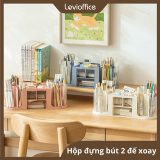 Hộp Đựng Bút Nhiều Ngăn LoviOffice 3865 Đế Xoay 360 Độ - Khay Cắm Văn Phòng Phẩm Có Ngăn Kéo Tháo Rời