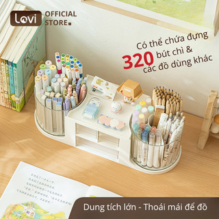 Hộp Đựng Bút Nhiều Ngăn LoviOffice 3865 Đế Xoay 360 Độ - Khay Cắm Văn Phòng Phẩm Có Ngăn Kéo Tháo Rời