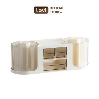 Hộp Đựng Bút Nhiều Ngăn LoviOffice 3865 Đế Xoay 360 Độ - Khay Cắm Văn Phòng Phẩm Có Ngăn Kéo Tháo Rời