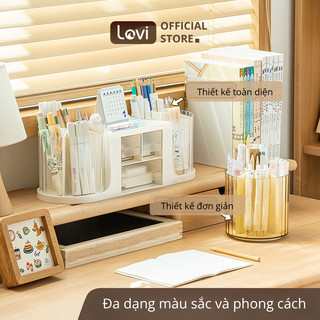 Hộp Đựng Bút Nhiều Ngăn LoviOffice 3865 Đế Xoay 360 Độ - Khay Cắm Văn Phòng Phẩm Có Ngăn Kéo Tháo Rời
