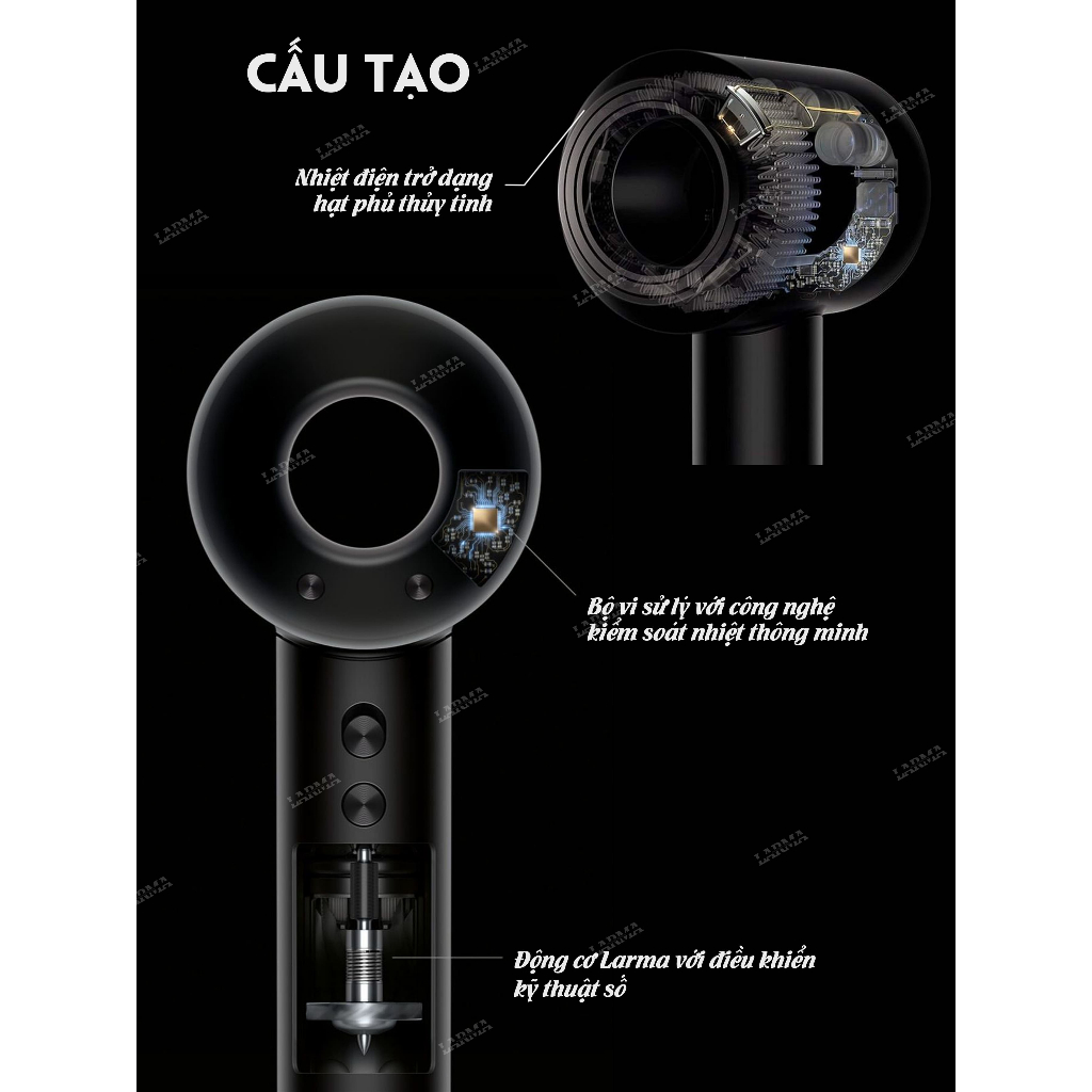 Máy sấy tóc ion âm Hàn Quốc Larma L1 & L5 2 chiều nóng lạnh, giảm xơ rối, sấy nhanh 3 phút tóc bóng mượt tức thì