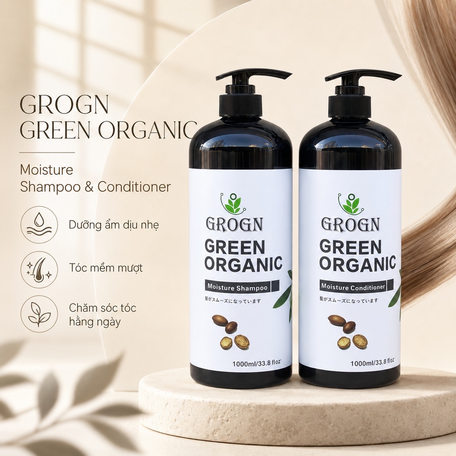 Cặp Dầu Gội Xả GREEN ORGANIC 500ml–1000ml | Dưỡng Tóc Mềm Mượt, Bóng Khỏe & Dễ Chải