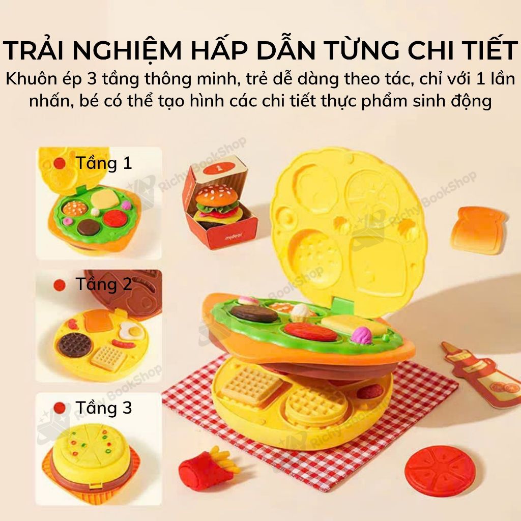 Đồ chơi đất nặn hữu cơ Mideer Mellow Dough kèm khuôn làm bánh, đồ chơi nấu ăn làm bánh cho bé