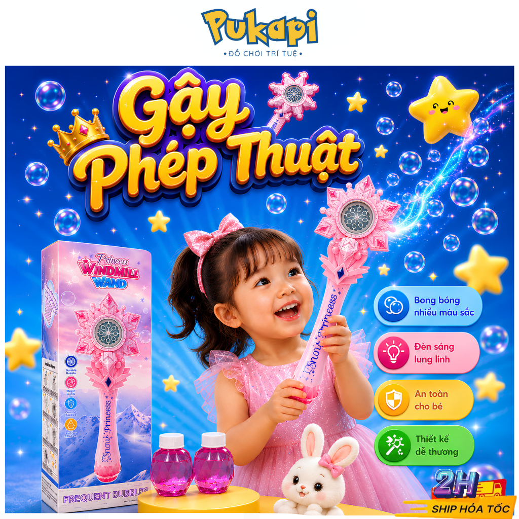 Đồ Chơi Gậy Thổi Bong Bóng Công Chúa Noel Giáng Sinh Gậy Công Chúa Gập Phép Thuật Màu Hồng-Đồ Chơi Cho Bé PUKAPI