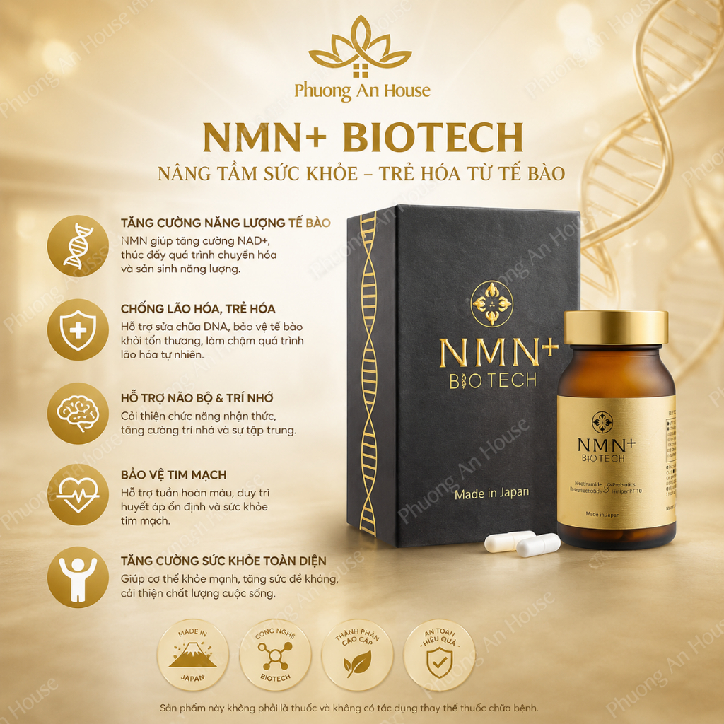 Viên Uống NMN+ Biotech Nhật Bản Chống Lão Hóa, Nâng Cao Sức Khỏe Hộp 60 Viên - Phương An House