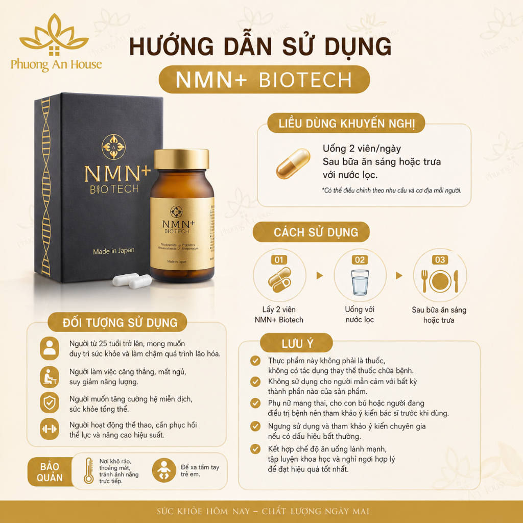 Viên Uống NMN+ Biotech Nhật Bản Chống Lão Hóa, Nâng Cao Sức Khỏe Hộp 60 Viên - Phương An House