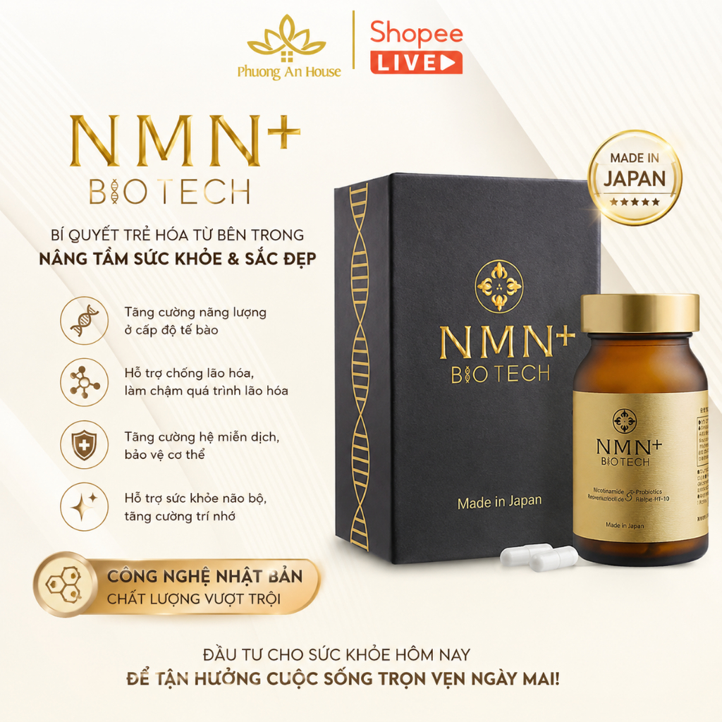 Viên Uống NMN+ Biotech Nhật Bản Chống Lão Hóa, Nâng Cao Sức Khỏe Hộp 60 Viên - Phương An House