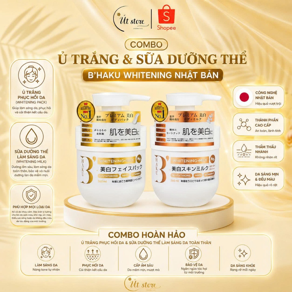 Combo Ủ Trắng Và Sữa Dưỡng Thể B’Haku Whitening Nhật Bản