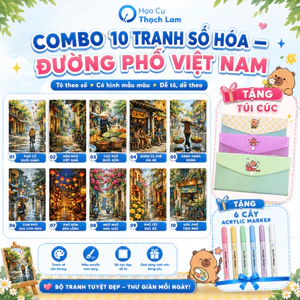 Combo 10 Tranh Số Hóa Đường Phố Việt Nam Giấy Cao Cấp Tặng Túi Cúc Marker TL02