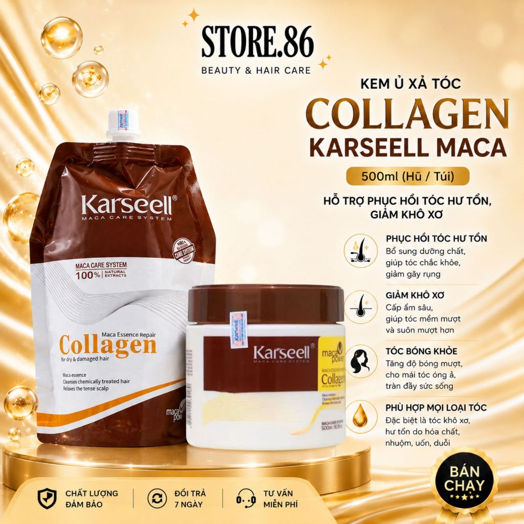 Kem Ủ Xả Tóc Collagen Karseell Maca 500ml (Hũ/Túi) - Hỗ Trợ Phục Hồi Tóc Hư Tổn, Giảm Khô Xơ
