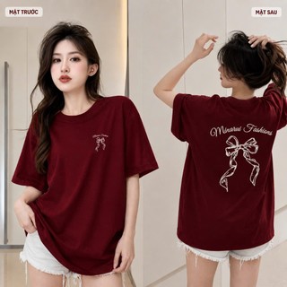 Áo thun phông nam nữ chất liệu cotton khô form rộng dấu quần in hình nơ MINA