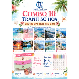 Combo 10 Tranh Số Hóa Bãi Biển Tô Theo Số Giấy Cao Cấp Kèm Quà Tặng TL03