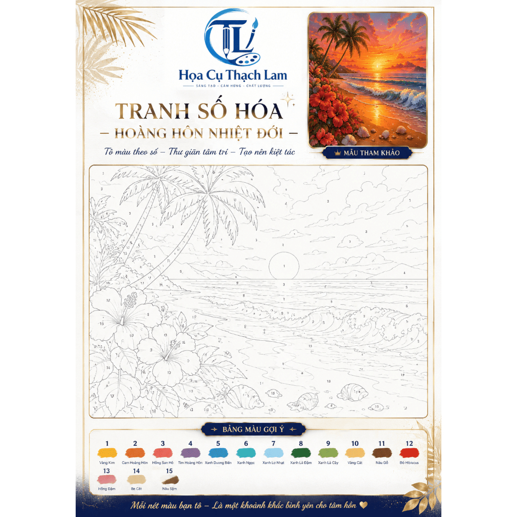 Combo 10 Tranh Số Hóa Bãi Biển Tô Theo Số Giấy Cao Cấp Kèm Quà Tặng TL03