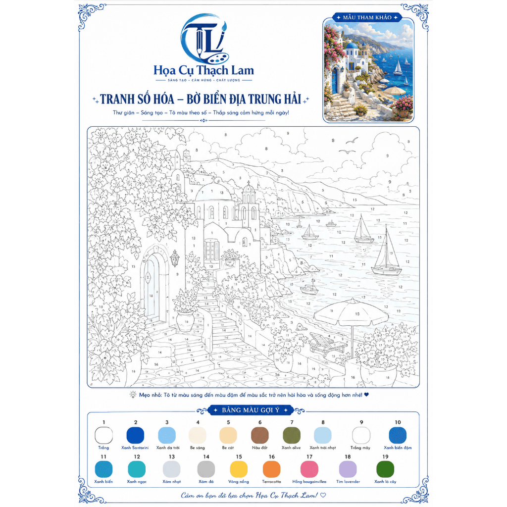 Combo 10 Tranh Số Hóa Bãi Biển Tô Theo Số Giấy Cao Cấp Kèm Quà Tặng TL03