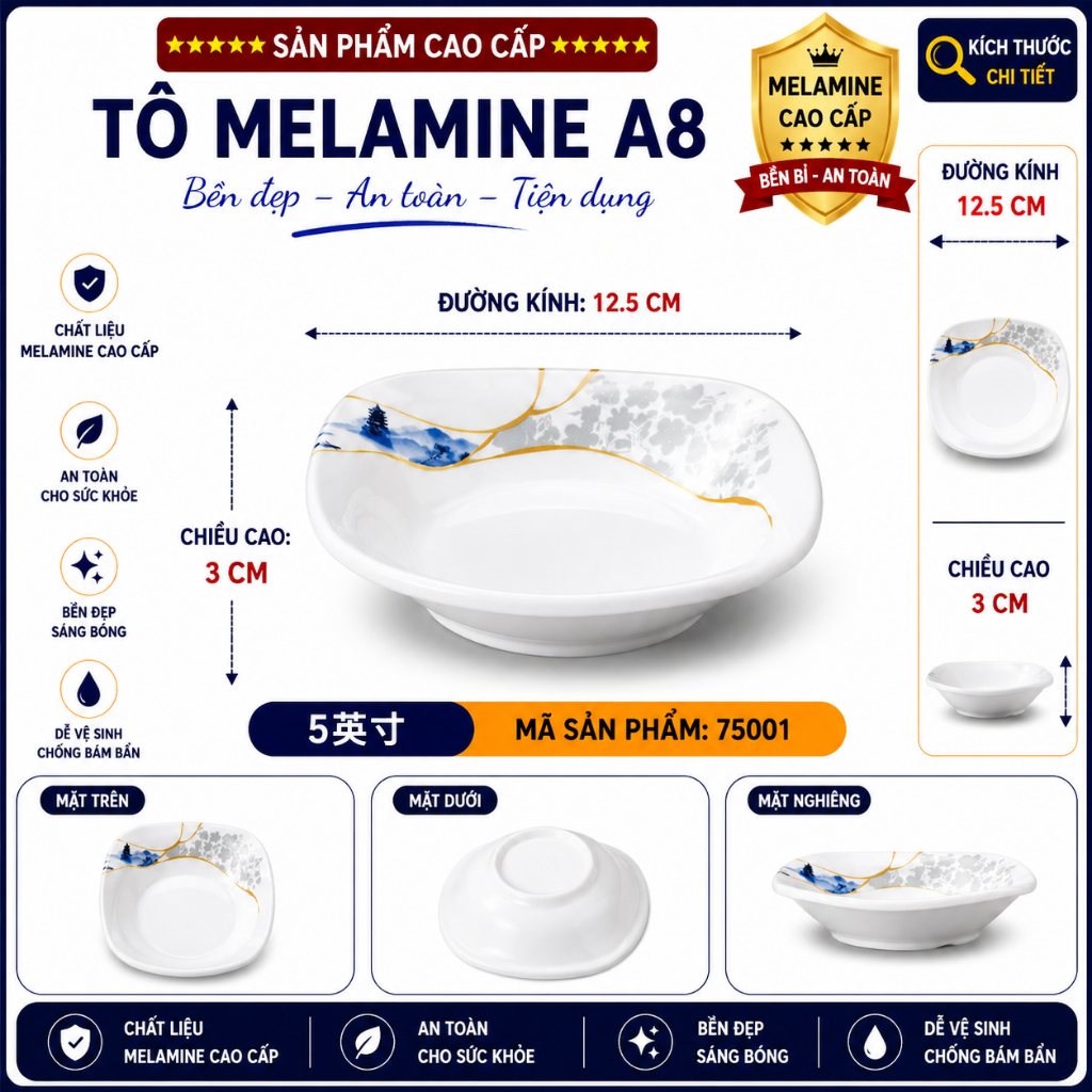ĐĨA  75001  MELAMINE A8 CAO CẤP – PHONG CÁCH PHƯƠNG ĐÔNG SANG TRỌNG