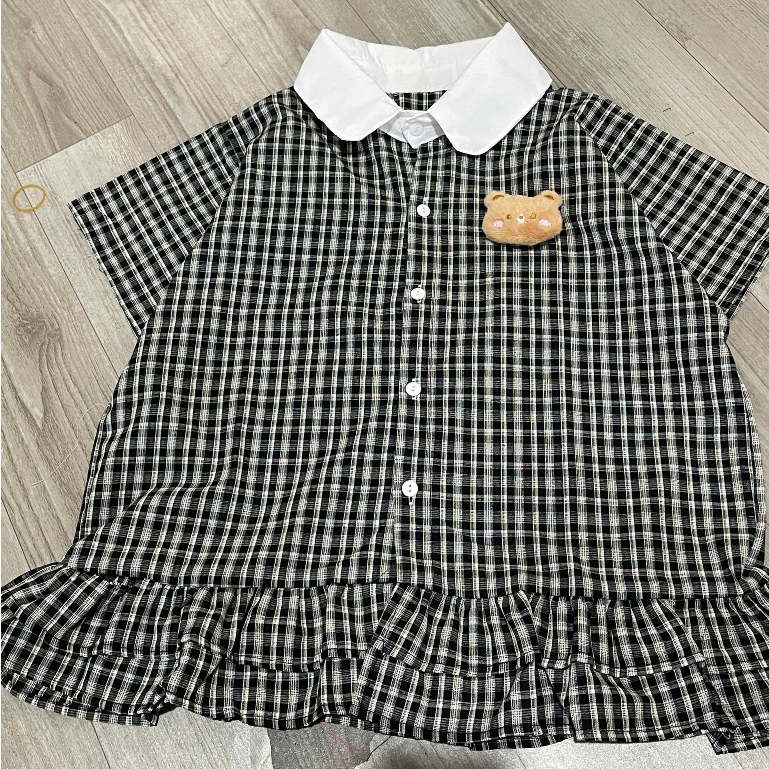 [Tặng cham cute]￼Áo sơ mi kẻ cổ sen phối cổ trắng chất mềm mát mẫu mới 2026