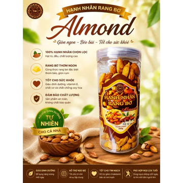 Hạnh Nhân Rang Bơ 500g | Hạt Hạnh Nhân Mỹ Giòn Thơm, Giàu Dinh Dưỡng, Snack Healthy