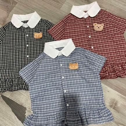 [Tặng cham cute]￼Áo sơ mi kẻ cổ sen phối cổ trắng chất mềm mát mẫu mới 2026