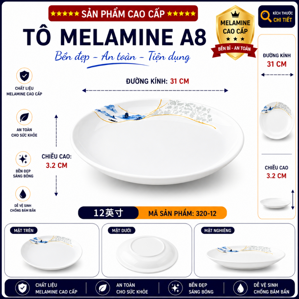 ĐĨA  320-12 MELAMINE A8 CAO CẤP – PHONG CÁCH PHƯƠNG ĐÔNG SANG TRỌNG