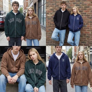 Áo khoác thun khoá kéo, chữ thêu form oversize couple Br@ndyMelville fulltag - dư xịn (unisex ~70 kg)