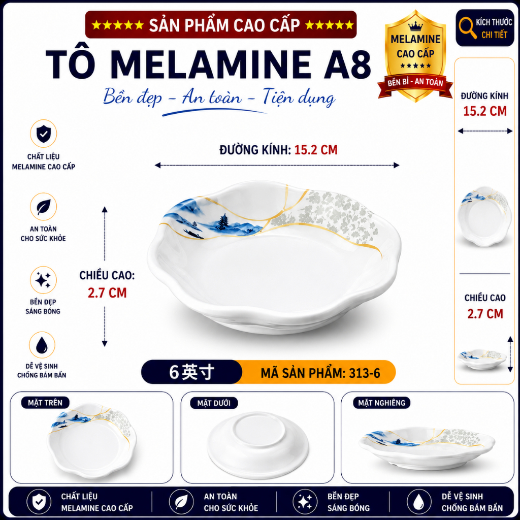 ĐĨA  313-6 MELAMINE A8 CAO CẤP – PHONG CÁCH PHƯƠNG ĐÔNG SANG TRỌNG