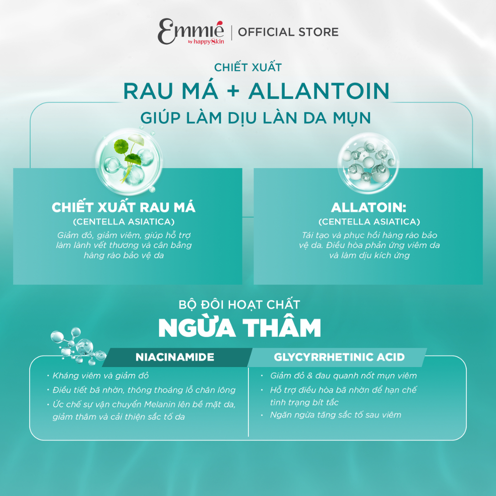 NEW 01 Tuýp Gel Làm dịu da Cải thiện mụn đa tác động CALMING MULTIACTION ANTI-ACNE 12ml Emmie by Happyskin