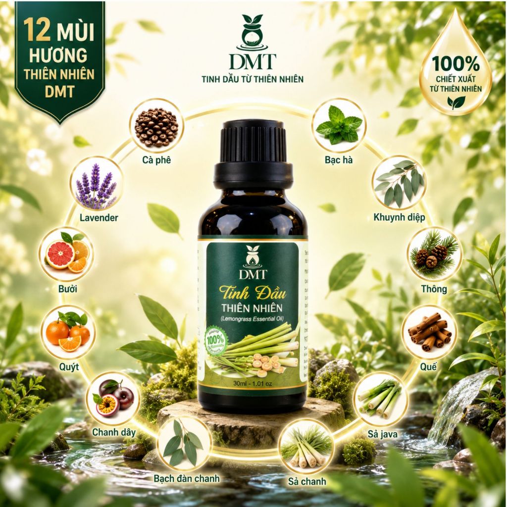 Tinh dầu xông thơm phòng DMT - xông phòng, đuổi muỗi, thiên nhiên nguyên chất 30ml - 12 Mùi hương