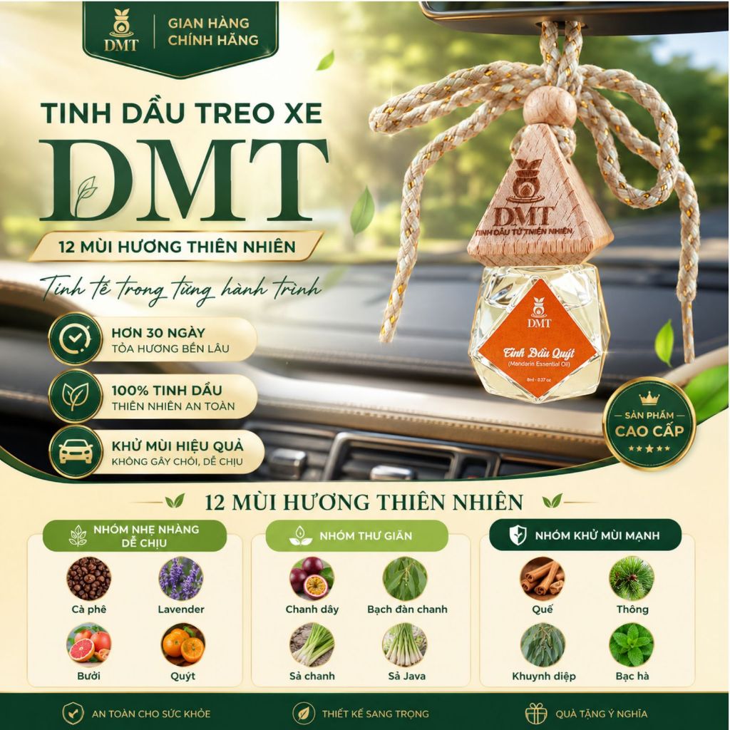 Tinh dầu treo DMT - treo xe, treo tủ quần áo, treo nhà vệ sinh - khử mùi, đuổi muỗi 8ml - 12 Mùi