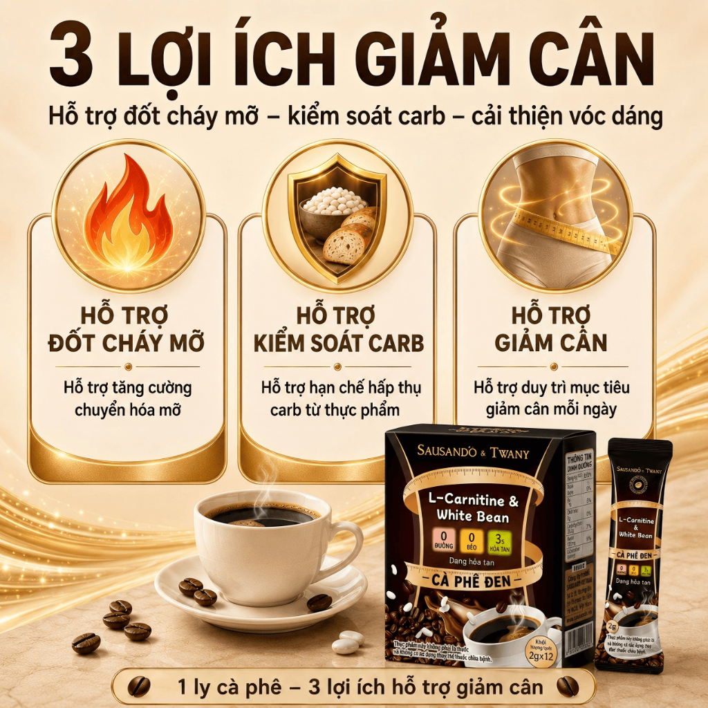 SAUSANDÓ x TWANY Cà Phê Đen Hòa Tan L-Carnitine White Bean Hỗ Trợ Quản Lý Vóc Dáng