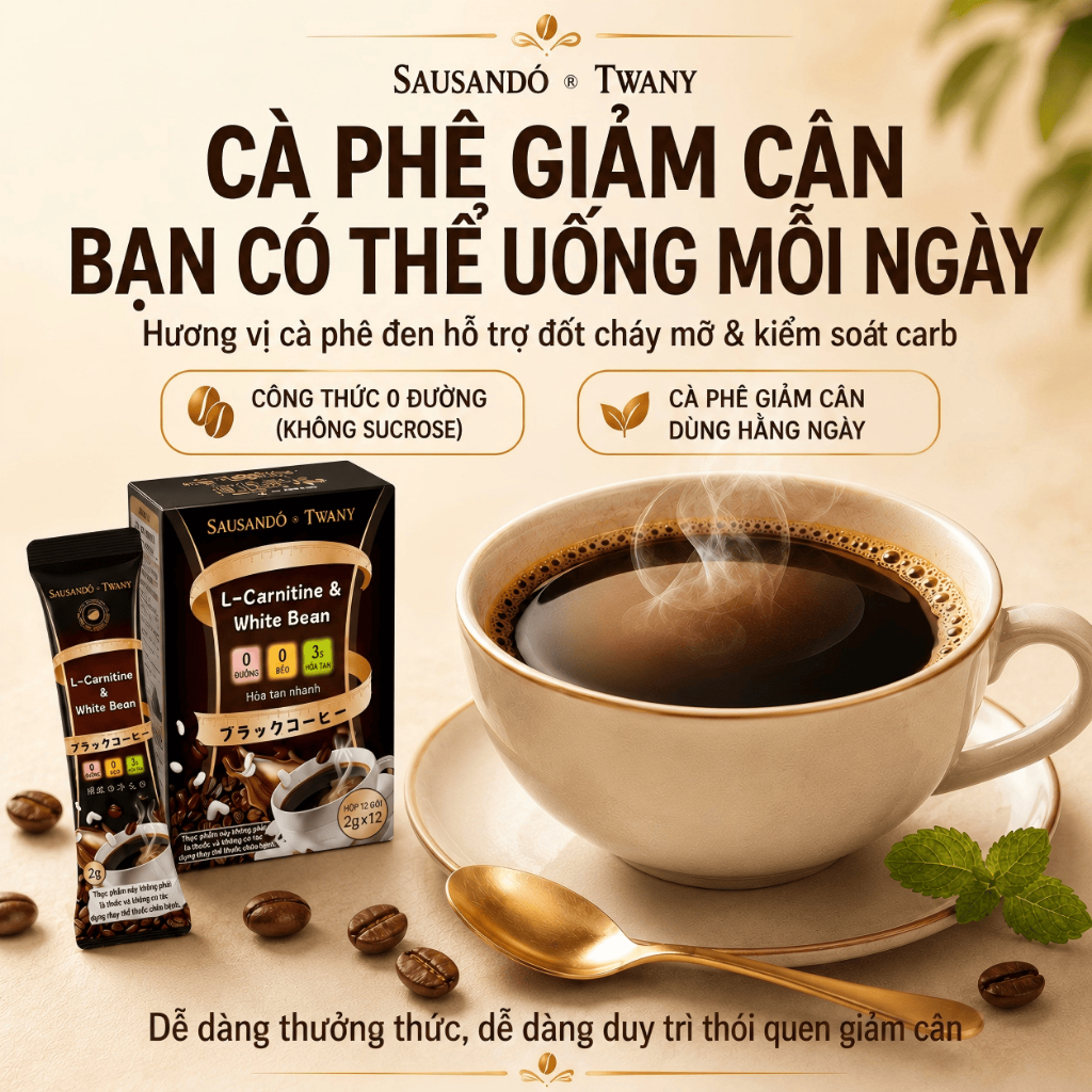 SAUSANDÓ x TWANY Cà Phê Đen Hòa Tan L-Carnitine White Bean Hỗ Trợ Quản Lý Vóc Dáng
