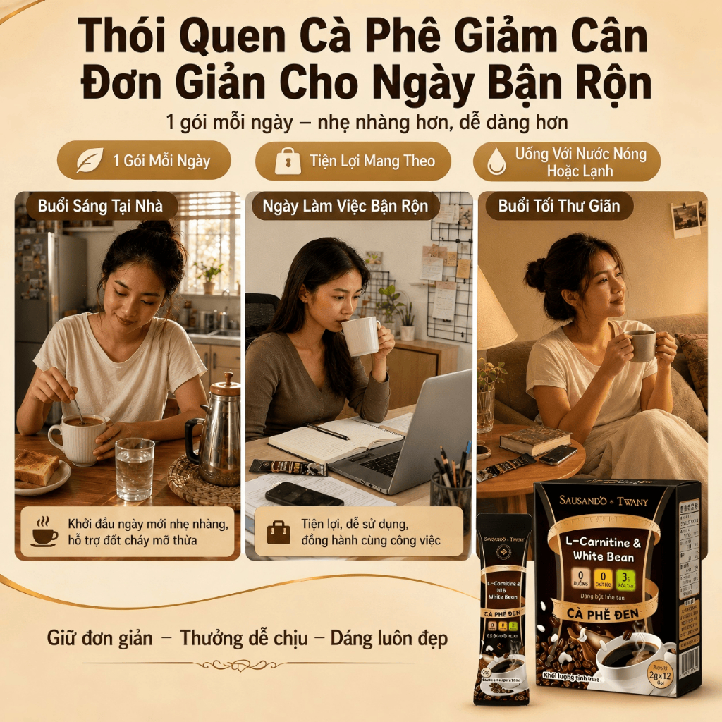 SAUSANDÓ x TWANY Cà Phê Đen Hòa Tan L-Carnitine White Bean Hỗ Trợ Quản Lý Vóc Dáng