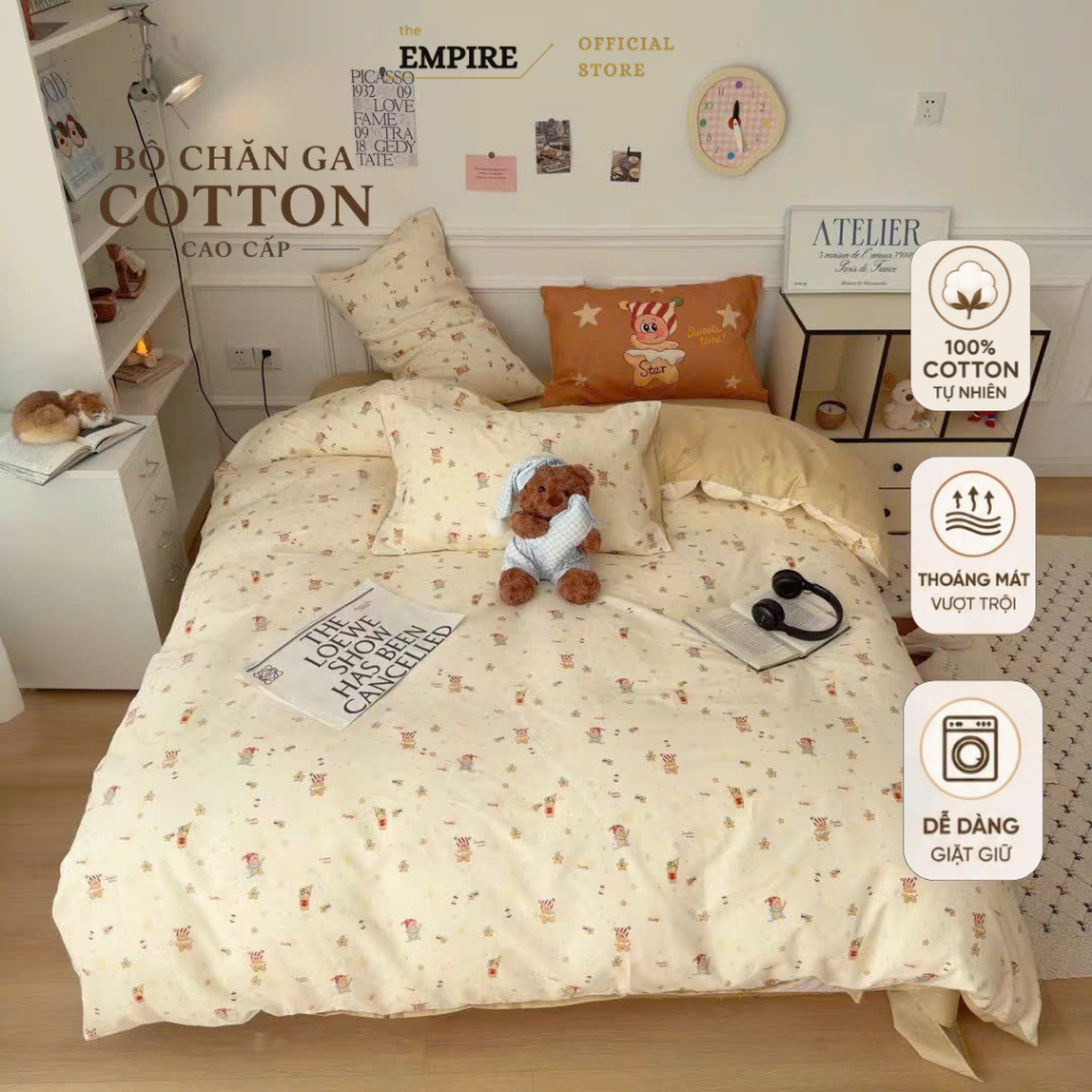bộ chăn ga gối 4 món cotton 100% Empire set chăn chần mát mịn bền mùa hè - Bedding & Decor