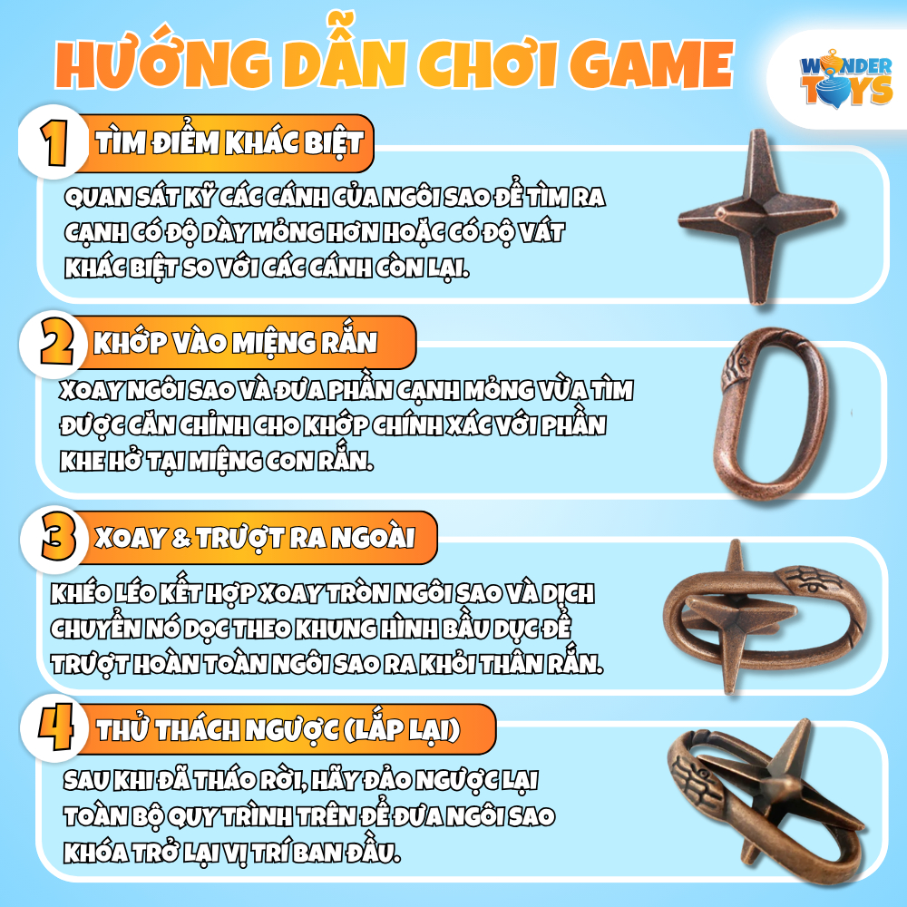 Đồ Chơi Trí Tuệ - Đồ Chơi Giải Đố Huzzle Kim Loại Mở Khóa Không Gian Rèn Luyện Tư Duy