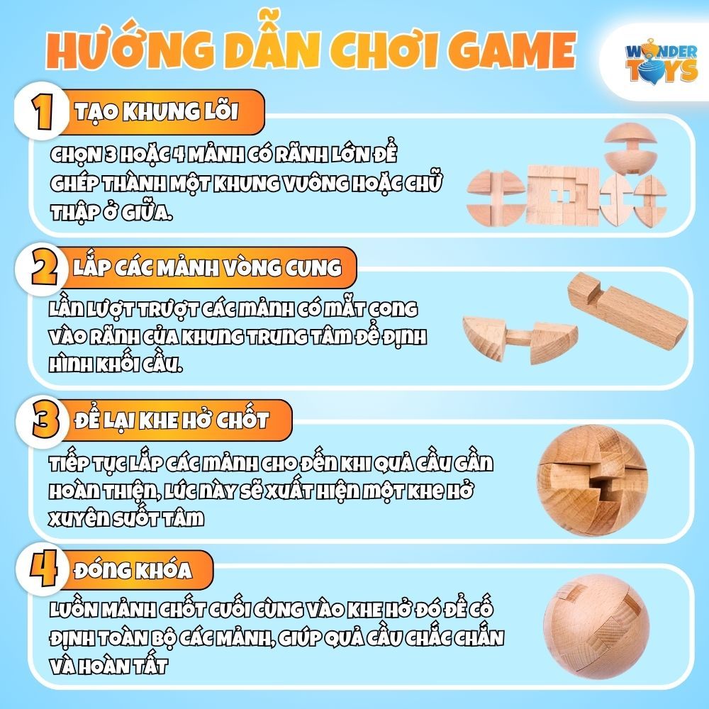Đồ chơi khóa kongming bằng gỗ, câu đố 3D hình quả bóng tròn, trò chơi mở khóa lỗ ban thông minh tháo gỡ và láp ráp