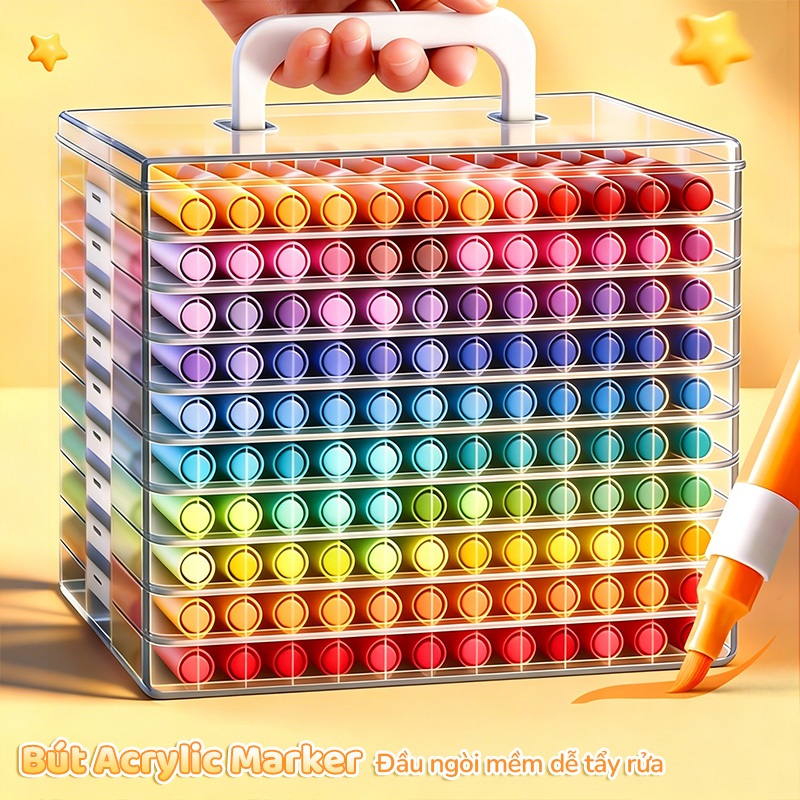 Bút Màu Acrylic Marker Vẽ Tranh Cho Bé Nhiều Màu Hộp 12/24/36/60 Màu Ngòi Đầu Tròn Sắc Nét Dụng Cụ Mỹ Thuật Học Sinh