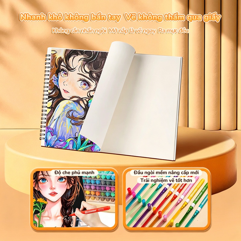 Bút Màu Acrylic Marker Vẽ Tranh Cho Bé Nhiều Màu Hộp 12/24/36/60 Màu Ngòi Đầu Tròn Sắc Nét Dụng Cụ Mỹ Thuật Học Sinh