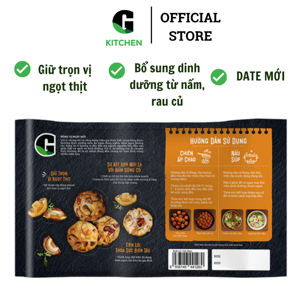Thịt viên dinh dưỡng từ thịt sạch G Kitchen vị nấm, rau củ 300g