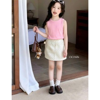 [B&G] Sét váy áo thun gân hồng kèm chân váy A chấm bi cho bé gái dự tiệc đi chơi mùa hè