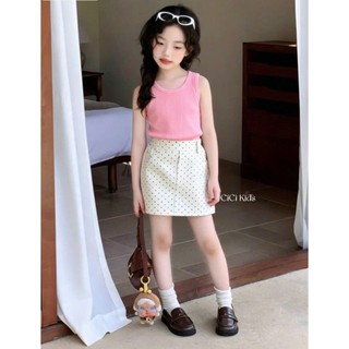 [B&G] Sét váy áo thun gân hồng kèm chân váy A chấm bi cho bé gái dự tiệc đi chơi mùa hè