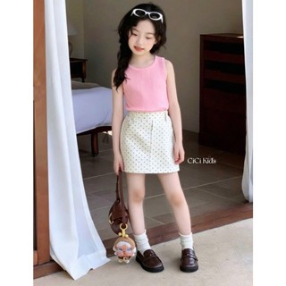 [B&G] Sét váy áo thun gân hồng kèm chân váy A chấm bi cho bé gái dự tiệc đi chơi mùa hè