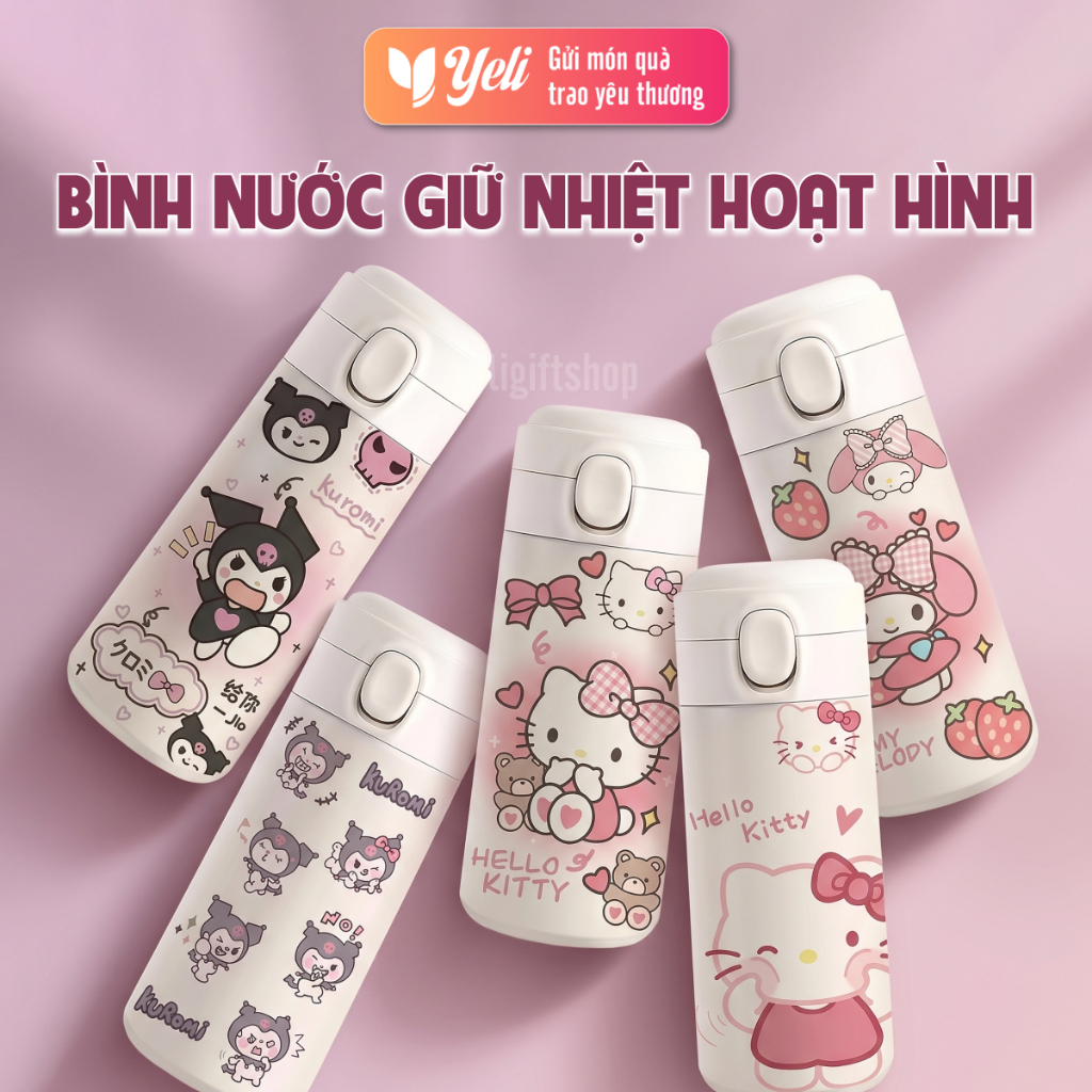 Bình Nước Giữ Nhiệt In Hình Hello Kitty, Kurromi, Melody Dễ Thương, Bình Nước Inox Dung Tích 420ml