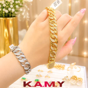 Lắc Tay Xích Đính Đá CZ Cao Cấp Mạ Vàng – Bản To Sang Trọng, Chống Nước, Không Đen